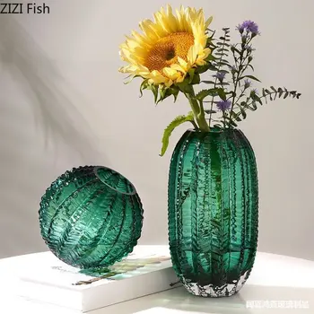 Imituojamas Kaktusas Žalio Stiklo Vaza Hydroponic Gėlių Vazonai, Dekoratyvinės Gėlės Susitarimą Stalo Apdailos Kaktusas Formos Vazos