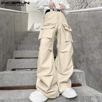 INCERUN 2023 korėjos Stiliaus vyriški Kietosios Multi Pocket Plisuotos Dizaino Kelnės Atsitiktinis Paprasta Vyrų Karšto Pardavimui, Tiesios Kojos Kelnes S-5XL