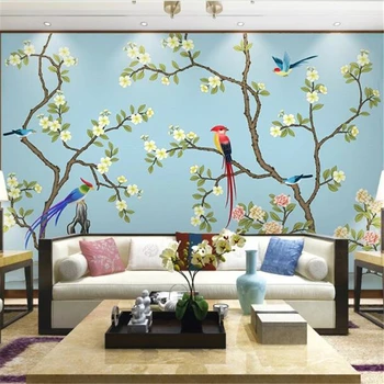 Individualizuotos fono paveikslėlį 3d freskos ranka-dažytos rašiklį ir gėlių naujų Kinijos modernaus minimalistinio TV fono sienos minkštos freskos 3d tapetai