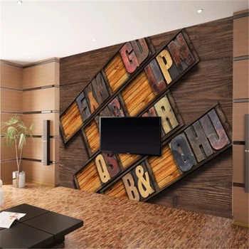 Individualizuotos fono paveikslėlį 3d freskos retro papel de parede medienos rėmo laišką dekoratyvinės tapybos freskos TV fono sienos dokumentų namų dekoro