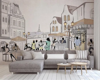 Individualizuotos fono paveikslėlį rankomis dažyti miesto gatvės kavinės, kavinė kambarį restoranas fono sienos freskos 3d tapetai