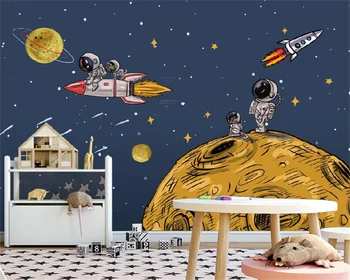 Individualizuotos fono paveikslėlį Šiaurės animacinių filmų kosmosą astronautas erdvėlaivis, vaikų kambario foną sienos dekoratyvinės tapybos freskos tėtis peint