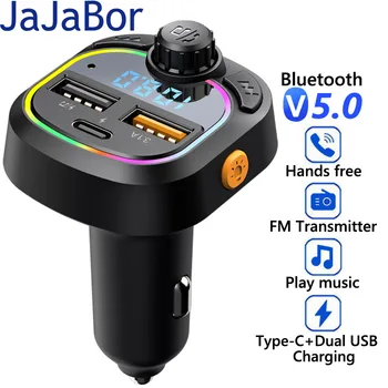 JaJaBor FM Siųstuvas USB Dual C Tipo Greito Įkrovimo Kroviklis Atmosfera Lengvųjų Automobilių 5.0 