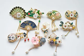 Japonijos Ir Korėjos Stiliaus Gėlavandenių Perlų Korpuso Ventiliatorius Gėlių Liutnia Retro Nacionalinės Stiliaus Drabužius Moteriška Sagė