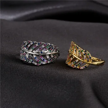 Japonijos Ir Korėjos Stiliaus Platinum / Real Auksą, Padengtą Tuščiaviduriai Lapų Žiedas Moterų Atidarymo Dizaino Reguliuojamas Micro Inkrustacijos Žiedas
