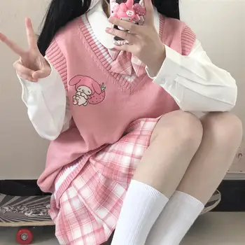 Japonijos mielas Sanrio Kuromi moterų megztinis kolegijos stilius vienodas megztiniai megztinis liemenė prarasti Savo Melodiją mergina saldus rankovių megztinis