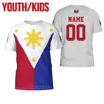 Jaunimo Vaikams Užsakymą Pavadinimas Numeris Filipinai Šalies Vėliava, 3D, T-marškinėliai, Drabužiai, marškinėliai Berniukui, Mergina Tees Viršūnes Gimtadienio Dovana