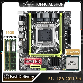 JINGSHA Plokštė LGA 2011 Rinkinys Xeon E5 2650 V2 Procesorių Ir 16 gb DDR3 Atminties palaikymas NVME Placa Mae Motina Valdybos LGA2011 F1