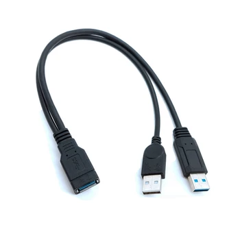 Juoda USB2.0& 3.0 Moterų Dual USB Male Extra Power Duomenų Y ilgiklis dėl Mobiliųjų 2.5 colių Kietojo Disko