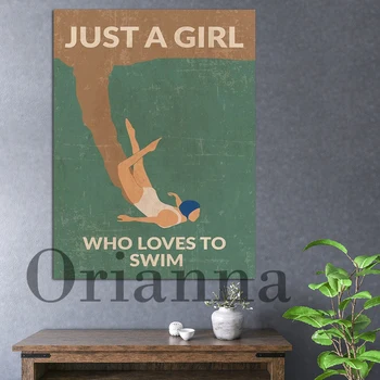 Just A Girl, Kuris Mėgsta Maudytis Žalia Plakatas Sienos Menas Spausdinti Dekoro Derliaus Drobė, Tapyba