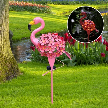 Kelias Flamingo Sodo Kieme Žiburiai, Lauko Dekoro Metalo Saulės Šviesos Sodas Rausvos Spalvos, Dekoro Vejos Žibintai Su Kuolo Flamingo