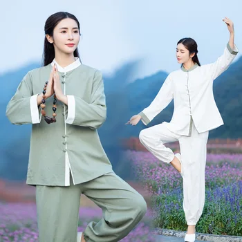 Kinų Stiliaus Moteris Tracksuit Jogos, Tai Chi Kovos Menų Kostiumas Medvilnės Skalbiniai Laisvi Marškinėliai+ziajać Meditacija Kungfu Atsitiktinis Sporto Rinkinį