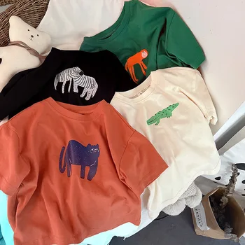 Korėjos Stiliaus 2023 Vasaros Vaikų marškinėliai Gyvūnų Mielas Laisvas Atspausdintas T-shirt Vaikams Drabužių Mados Populiariausi Berniukų, Mergaičių Tees Viršų