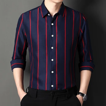 Korėjos Stiliaus Ilgomis Rankovėmis Dryžuotas Marškinėliai Vyrams Drabužių Mados Rudens Dėvėti Slim Fit Vyrų Viršuje Camisa Masculina