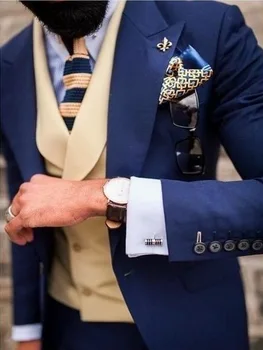Kostiumas Homme Blue Vyrų Kostiumas Jaunikis Tuxedos Slim Fit Vestuvių Kostiumai Vyrams Prom Švarkas Street Smart Verslo Kostiumą-Men3 Vienetų