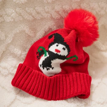 Kūdikių Berniukų, Mergaičių Kalėdų Žiemos Skrybėlę Mielas Sniego Vilnos Trikotažo Beanie Kepurė Kūdikiams Šalto Oro, Šiltos Kepurės su Pom Kalėdų Dovana