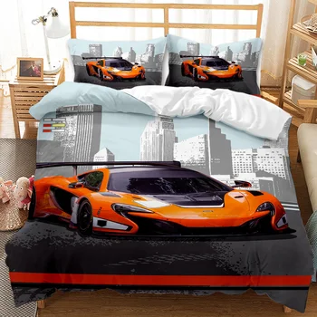 Lenktynių Automobilių Patalynės Komplektas Speed Racer Minkšta Antklode Padengti Double Orange Lova Set Queen ' King Size Vaikų Berniukų Miegamasis Dekoro Ir Namų Tekstilės