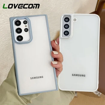 LOVECOM Prabanga Skaidrus Matinis Telefono dėklas Samsung S22 S23 Ultra S21 Ultra Plus Metalo Kamera Šarvai Plonas Aišku, Minkštas Viršelis