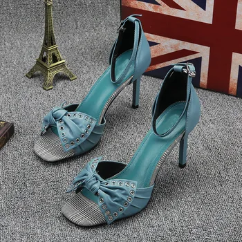 Mados Drugelis-mazgas Sandalai Unikalaus Dizaino, Elegantiškas Moterų Bateliai Vieną Žodį Dirželio Sagtis Aukšti Kulniukai Aikštėje Kojų Zapatos Mujer