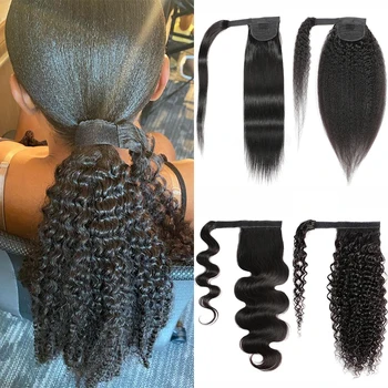 Maxine plaukai surišti į uodegą Žmogaus Plaukų Wrap Aplink Asiūklio 100% Brazilijos Remy Human Hair plaukai surišti į uodegą Įrašą Plaukų priauginimas 10-24 Colių