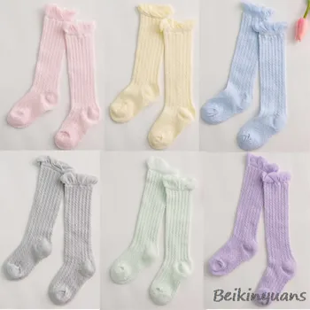Mergina kūdikiams nuo 0 iki 24 kojinės turi bamblys kūdikių akių kvėpuojantis medvilnės kojinės naujagimiui kelio aukštas baby Girl kojinės