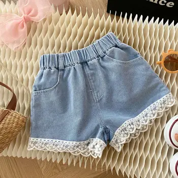 Merginos nėrinių džinsinio šortai 0-7 metų vasarą baby girl mados karšto pants vaikų minkšti džinsai