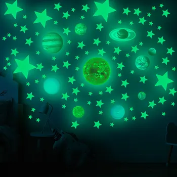Miegamojo kambarį Šviesos Devynių Planetų Fluorescencijos 525PCS Siena Lipdukas Star Dekoratyviniai Lipdukai Mėnulis