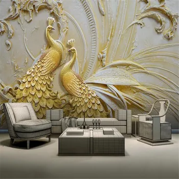 Milofi pritaikyti didelių foto tapetai, freskos 3D Europos trimatis reljefinis aukso povas fono sienos freskos decorati