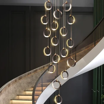 Modernus Žiedas LED Šviestuvo Spiraliniai Laiptai Dekoras Apšvietimas Aliuminio Naujovė Kambarį Vidaus apšvietimo Juodoji Salė Kabo Žibintai