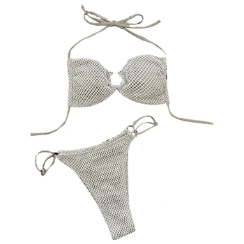 Moterims Dviejų dalių Seksualus String Aukštos Sumažinti Thong maudymosi kostiumėlį Nustatyti Push Up Bikinis Nėrinių maudymosi Kostiumėliai, Bikini, Maudymosi Kostiumą Paplūdimio