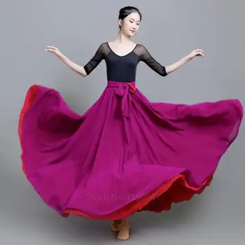 Moterų Ispanų Flamenko Sijonas Šokių Praktikos Dėvėti Dviejų Spalvų Iš Abiejų Pusių Jungiamąją Ilgas Big Swing Veiklos Čigonų Lady Pilvo