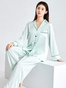 Moterų Ledo Šilko Satino Pižama Žalia Pižamos Nustatyti Sleepwear Pijama Pižama Kostiumas Moterų Miego Dviejų dalių Komplektas Moterų Loungewear