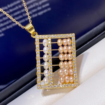 Natūralūs gėlavandenių perlų 14K aukso inkrustacijos etninės stiliaus abacus pakabukas moterų pearl juvelyrika, auksas taels