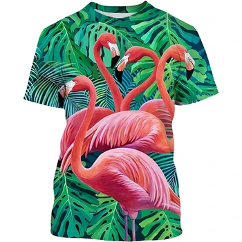 Nauja Vasaros Flamingo Gyvūnų 3D Print T-shirt Streetwear Moterų, Vyrų, T Marškiniai Mados Negabaritinių Y2k Viršūnes Tees Mergaičių, Berniukų Drabužiai