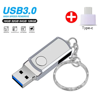 Naujas Cle usb 3.0, Metalo Key Chain USB Flash Drive 32GB 64GB 128GB Pen Drive 8GB 16GB Pendrive Roation Dizaino USB Atmintinės