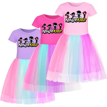 Naujas Girls Cartoon Ninja Kidz Medvilnės Suknelė Bamblys Vaikams Baby Girl Gimtadienio Trumpomis Rankovėmis Suknelės Sundress Vasaros Drabužių