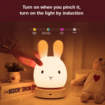 Naujas Produktas Animacinių filmų Triušis Silikono Pat Spalvinga LED Šviesos Kūrybos Miegamojo Puošmena Naktiniai staleliai, Oro Kūdikių Valytuvas Naktį Šviesos
