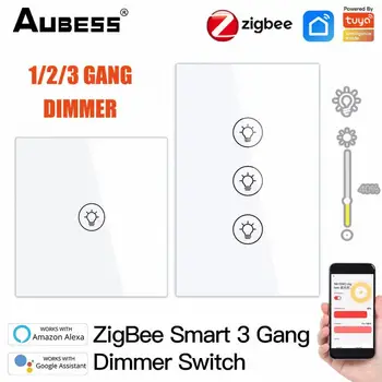NAUJAS Tuya Smart Zigbee 2-gauja/3-gang stiprumą Ilgai Paspauskite Tolygus Tamsos Darbų, Alexa, Google Smartthings Smart Gyvenimo App