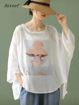 negabaritinių baltos medvilnės skalbiniai derliaus atsitiktinis palaidų summer tee marškinėliai moterims t-shirt moteris marškinėlius 2023 viršūnes drabužių streetwear