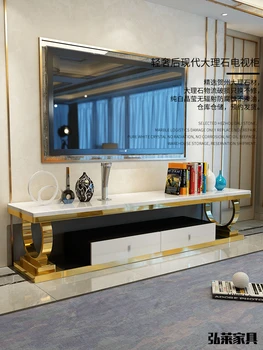 Nerūdijančio plieno postmodernaus aukso marmuro TV spintelė kavos staliukas derinys kambarį grindų kabinetas