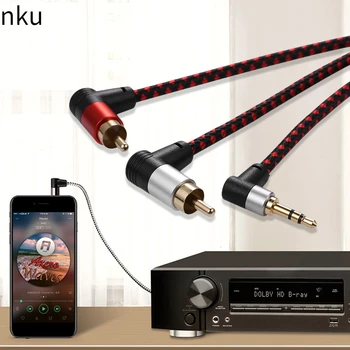 Nku 90 Laipsnių 3.5 mm Male 2 RCA Male Jack Audio Kabelis, Patvarus, Praktiškas, stačiu Kampu AUX Y Splitter Laidą MP3 Stiprintuvas