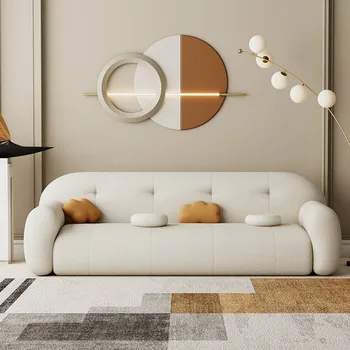 Nordic small šeimos kambarį šeimos homestay drabužių parduotuvė, grožio salonas modernus paprastas kremas stiliaus technologijos audinio sofos