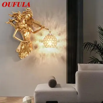 OUFULA Modernios LED Aukso Sienų apšvietimo Patalpų Kūrybinio Derliaus Dervos Sconce Lempa Namų svetainė, Miegamasis, Koridorius, Dekoras