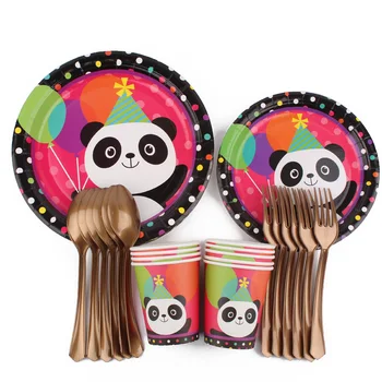Panda Teminius Vaikų Gimtadienio stalo Įrankiai Plokštė Taurės Vystymo Reklama Vienkartiniai stalo Įrankiai Baby Shower