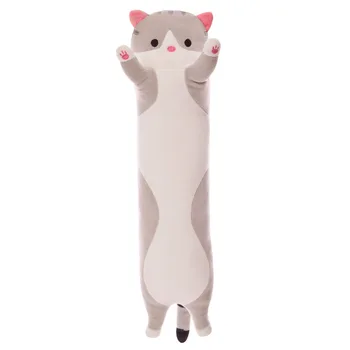 Patogiai, ilgai katė pagalvės, odinis apvalkalas cilindro formos pagalvė animacinių filmų katės, dideli pliušiniai žaislai skudurines lėlės mergaitėms šilta dovana