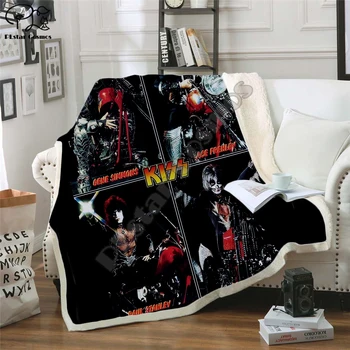Plstar Kosmosas Grupė KISS Rock & Roll All Nite Šalies Antklodė 3D spausdinimo Sherpa Antklodę ant Lovos Namų Tekstilės Sapnų stilius-11