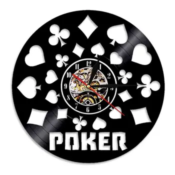 Pokerio Karalius Rummy Kortelės Sieninis Laikrodis Vinilo Įrašas Juoda Kabinti 3D Sienos Laikrodžiai Žaisti Kortelės Sienų Dekoras Modernaus Dizaino Namų Laikrodis