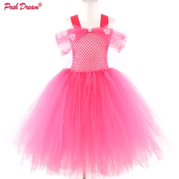 POSH SVAJONĖ Hot Pink Gėlių Princesė Merginos Tutu Sukneles Butterfly Pearls Elegantiškas Vaikams Mergaitėms Gėlių Vestuvių Drabužius, Mergaičių Suknelės