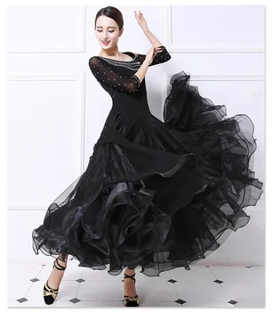 Pramoginiai Konkurenciją Šokių Suknelė Moterims, Tango, Flamenko Šokių Kostiumas Aukštos Kokybės Juoda Viduryje Rankovės Valsas Komplektai