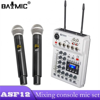 Professionl Garso UHF Dual Channel Bevielis Mikrofonas Nešiojamą Mic Garso Maišytuvas Nustatyti Su USB BT 5.0 PC Įrašymo Karaoke